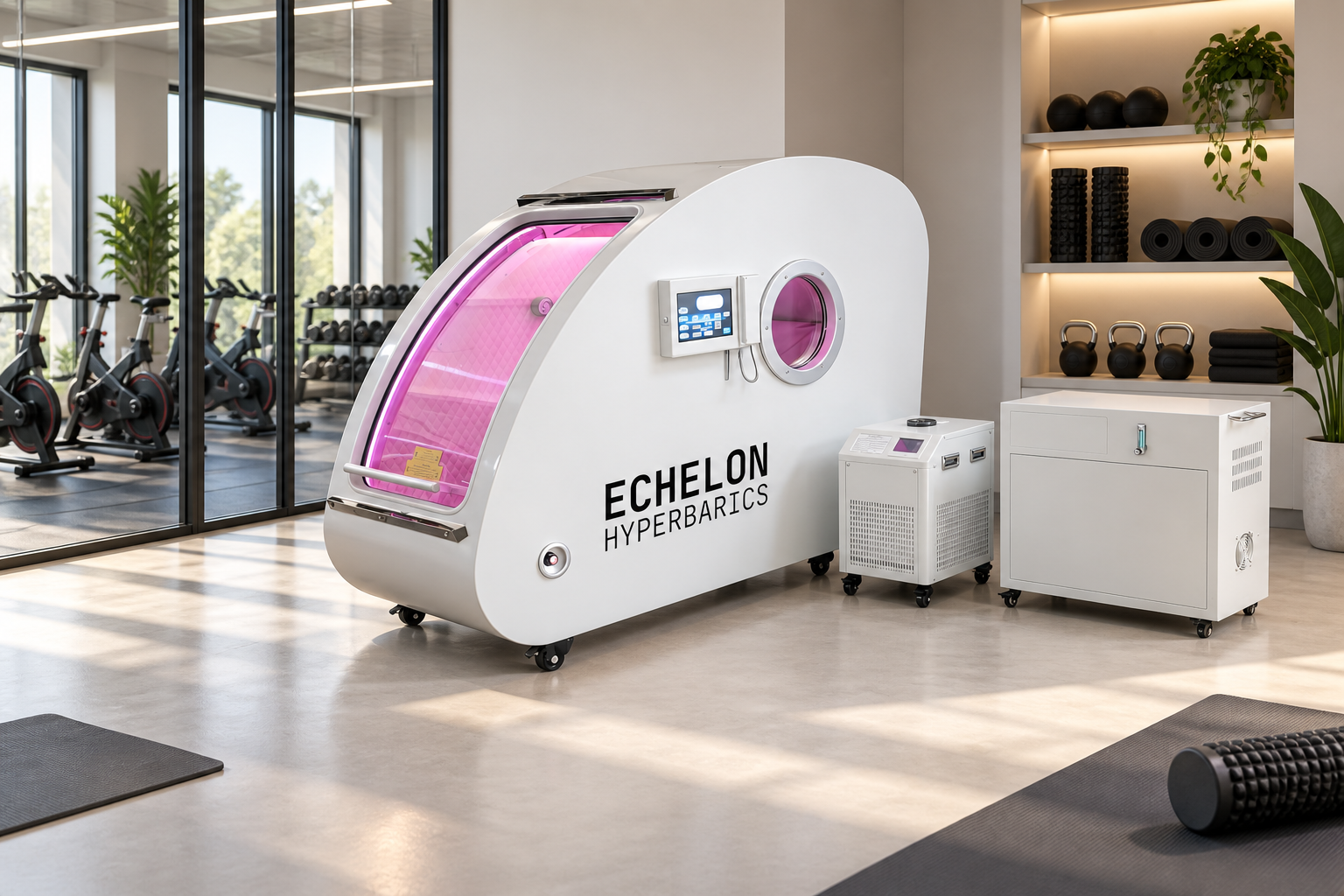 Nimbus chamber in a fitness recovery studio, illustrative visualization
