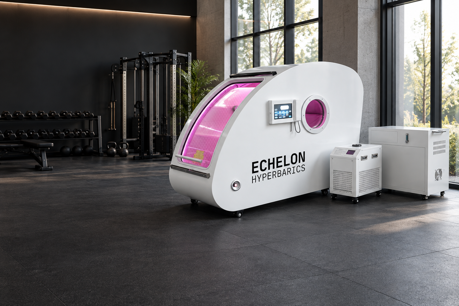 Nimbus chamber in a strength and conditioning club, illustrative interior visualization