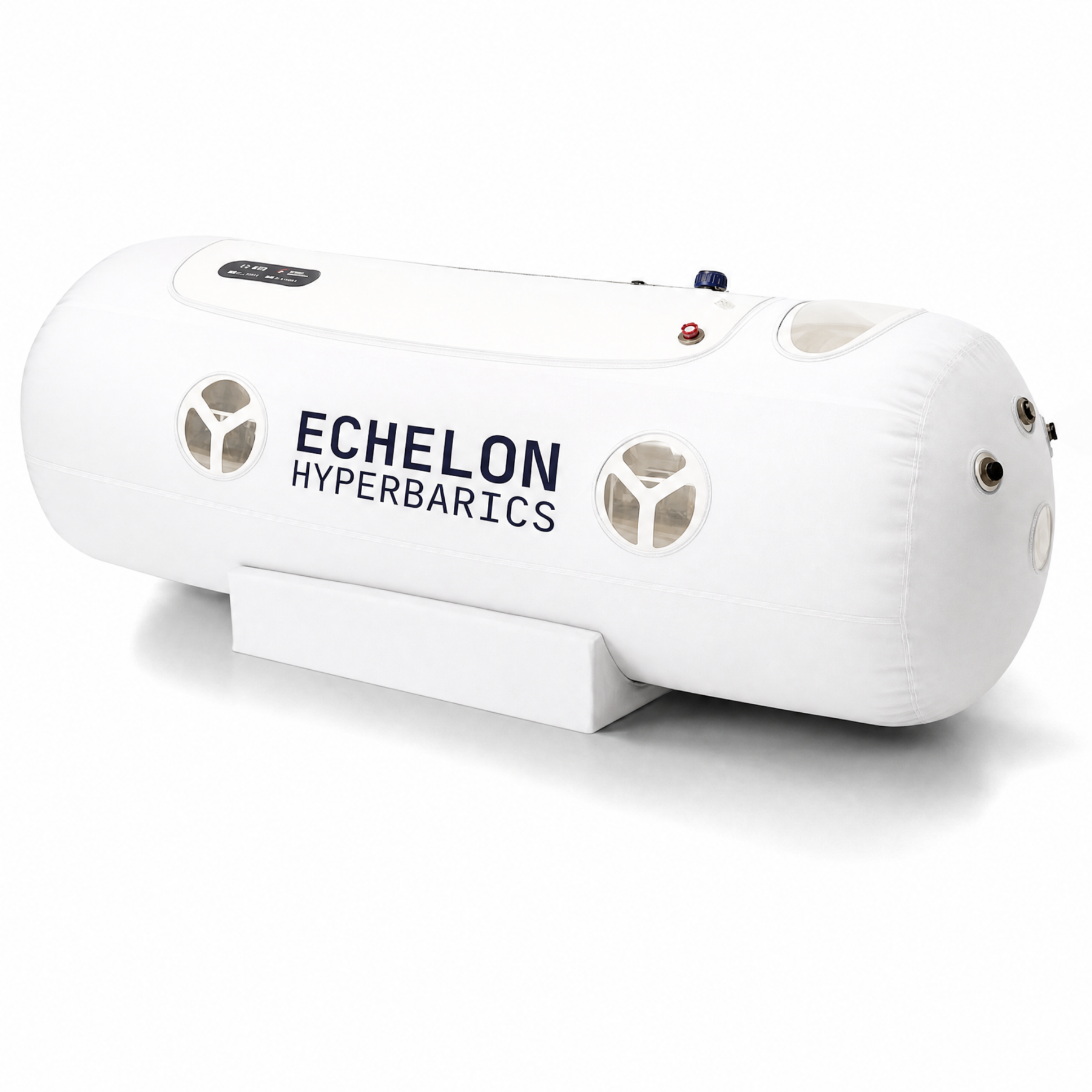 Solace lying-type hyperbaric chamber, three-quarter view